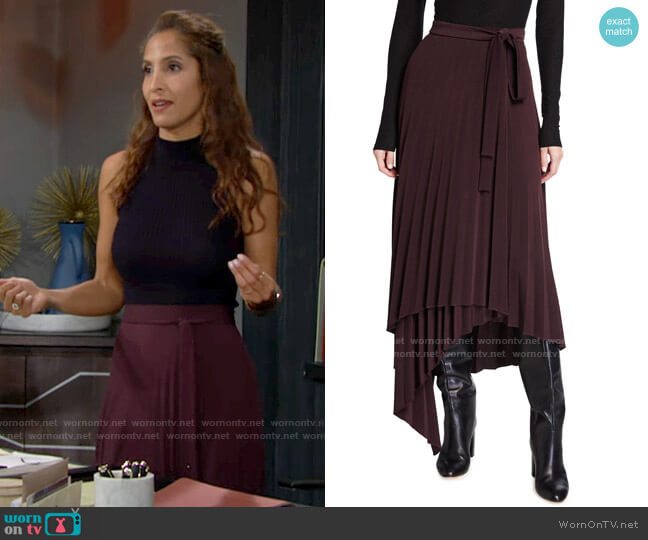 Halston Ella Asymmetrical Pleated Jersey Skirt worn by Lily Winters (Christel Khalil) on The Young and the Restless