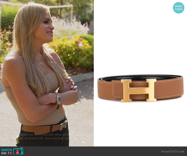 H buckle reversible belt by Hermes worn by Jackie Goldschneider  on The Real Housewives of New Jersey