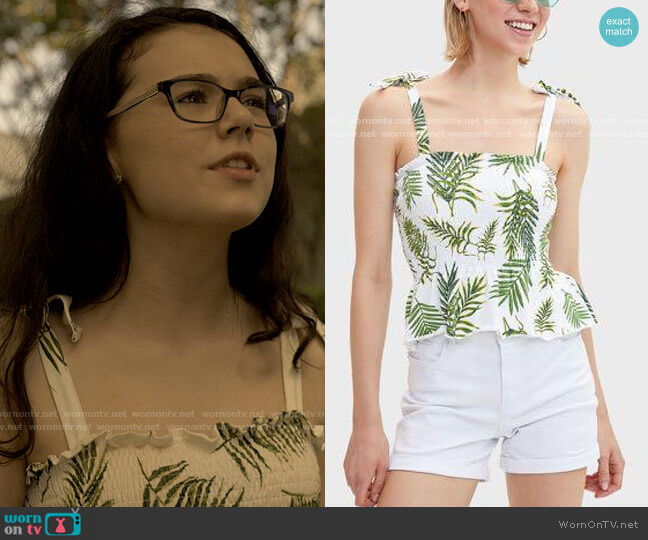 WornOnTV Wheezie s Palm Print Smocked Top On Outer Banks Julia 