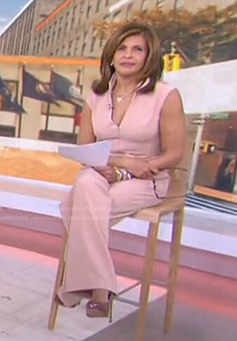 Hoda’s pink beige belted jumpsuit on Today