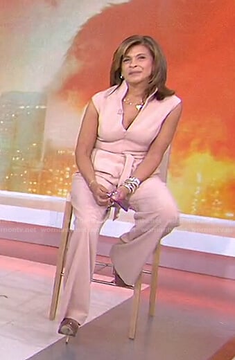 Hoda’s pink beige belted jumpsuit on Today