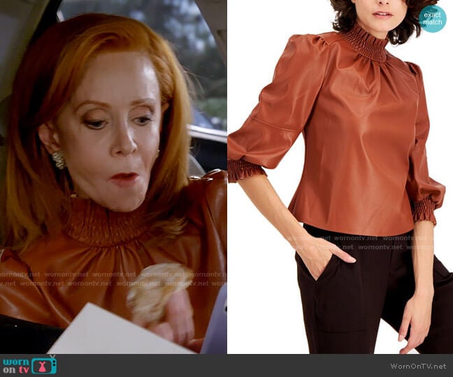 INC International Concepts Faux-Leather Mock-Neck Top worn by Sheila (Swoosie Kurtz) on Call Me Kat