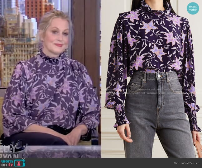 Yoshi Shirred Floral-Print Georgette Blouse by Isabel Marant Etoile worn by Ali Wentworth on Live with Kelly and Ryan