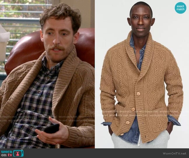 J. Crew Wallace & Barnes Cable-knit Shawl-collar Cardigan worn by Drew Dunbar (Thomas Middleditch) on B Positive