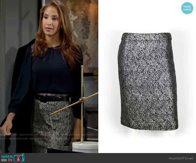 J. Crew Palmilla Metallic Lace Pencil Skirt worn by Lily Winters (Christel Khalil) on The Young and the Restless