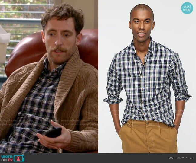 J. Crew Slim brushed twill shirt in Campbell tartan worn by Drew Dunbar (Thomas Middleditch) on B Positive