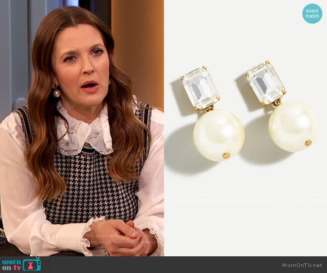 Pearl Drop Earrings by J. Crew worn by Drew Barrymore on The Drew Barrymore Show