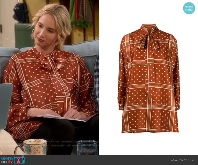 Jejia relaxed fit polka dot print blouse worn by Mandy Baxter (Molly McCook) on Last Man Standing