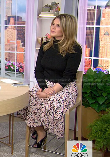 Jenna’s black turtleneck sweater and printed skirt on Today