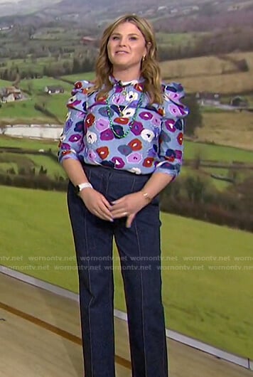 Jenna's blue floral top and flare jeans on Today