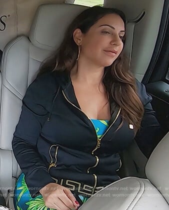 Jennifer’s black jacket with gold zippers on The Real Housewives of New Jersey