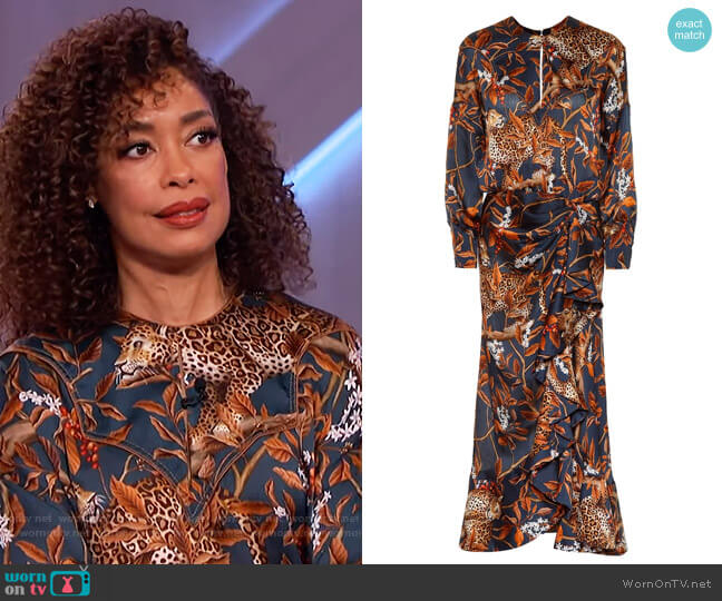Running with the Jaguars Dress by Johanna Ortiz worn by Gina Torres on The Kelly Clarkson Show