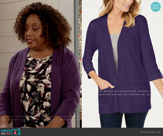 Karen Kane Roll Sleeve Cardigan worn by Sharon (Sherri Shepherd) on Call Your Mother