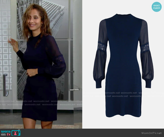 Karen Millen Sheer Sleeve Lace Knitted Dress worn by Lily Winters (Christel Khalil) on The Young and the Restless