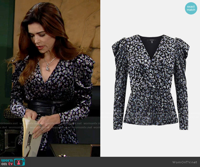 Karen Millen Devore Leopard Wrap Top worn by Victoria Newman (Amelia Heinle) on The Young and the Restless