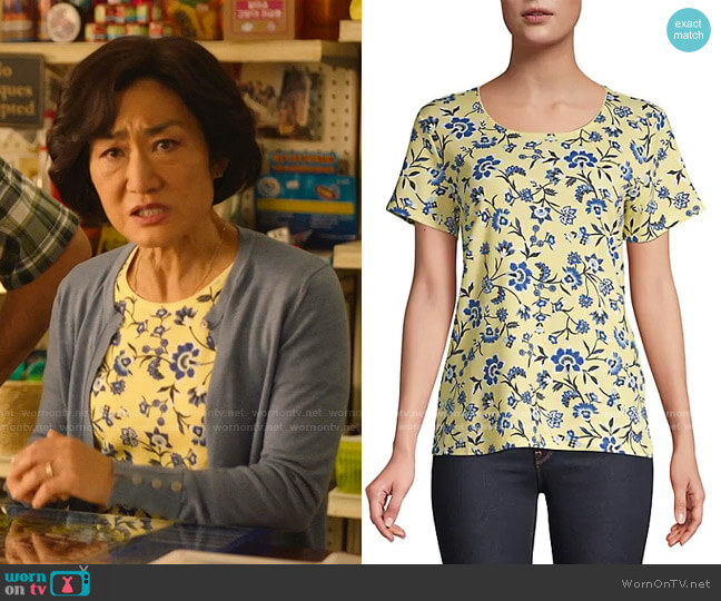 Printed Scoop-Neck T-Shirt by Karen Scott  worn by Mrs Kim (Jean Yoon) on Kims Convenience