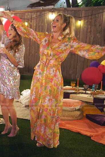 Kary's yellow floral maxi shirtdress on The Real Housewives of Dallas