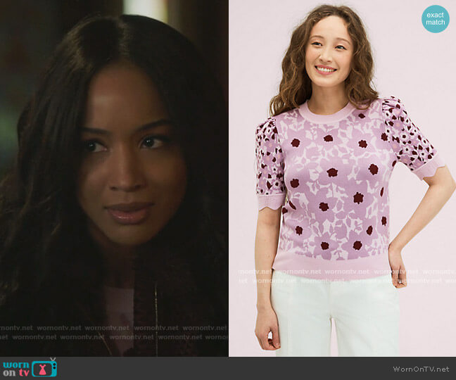 Begonia Jacquard Sweater by Kate Spade worn by Erin Westbrook on Riverdale worn by Tabitha Tate (Errin Westbrook) on Riverdale