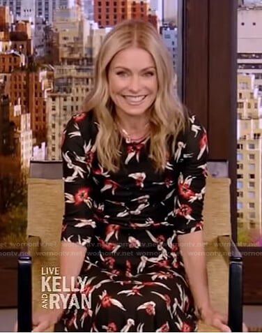 Kelly's black floral midi dress on Live with Kelly and Ryan