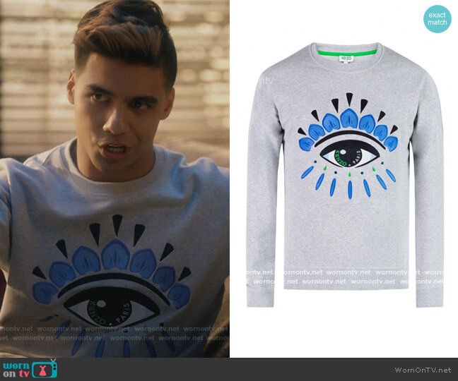 Eye embroidered Sweatshirt by Kenzo worn by Vivek Shah (Jordan Buhat) on Grown-ish