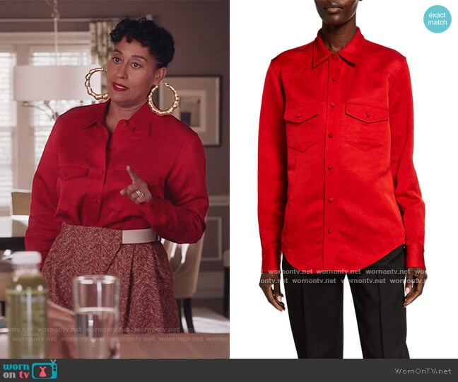 Ishani Satin Shirt by Khaite worn by Rainbow Johnson (Tracee Ellis Ross) on Black-ish