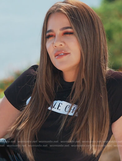 Khloe's black Chanel tee on Keeping Up with the Kardashians