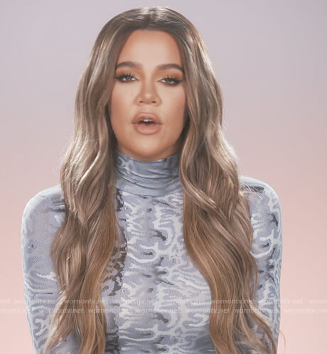 Khloe's gray printed confessional dress on Keeping Up with the Kardashians