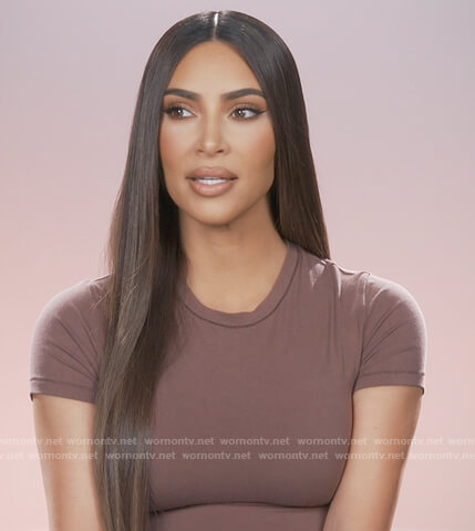 Kim’s brown tee on Keeping Up with the Kardashians