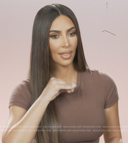 Kim’s brown tee on Keeping Up with the Kardashians