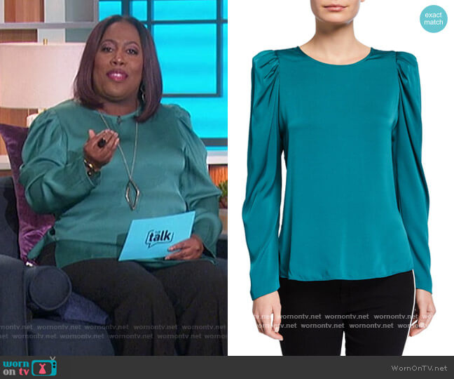 WornOnTV: Sheryl’s teal satin puff sleeve blouse on The Talk | Sheryl ...