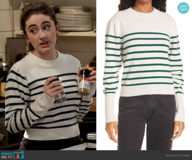 La Ligne Stripe Puff Sleeve Cashmere Sweater worn by Jackie Raines (Rachel Sennott) on Call Your Mother