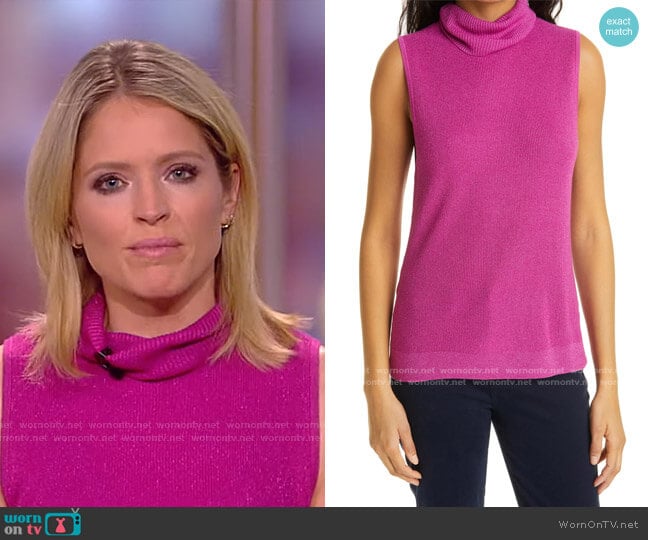 Sabrina Metallic Sleeveless Turtleneck Sweater by L'Agence worn by Sara Haines on The View