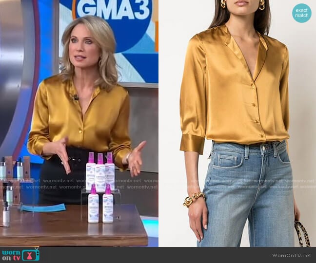 Cropped Sleeve Silk Blouse by L'Agence worn by Amy Robach on Good Morning America