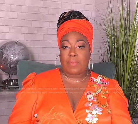 Loni’s orange floral embroidered dress on The Real
