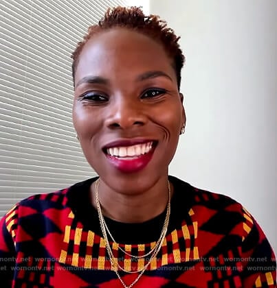 Luvvie Ajayi Jones’s printed sweater on The Drew Barrymore Show