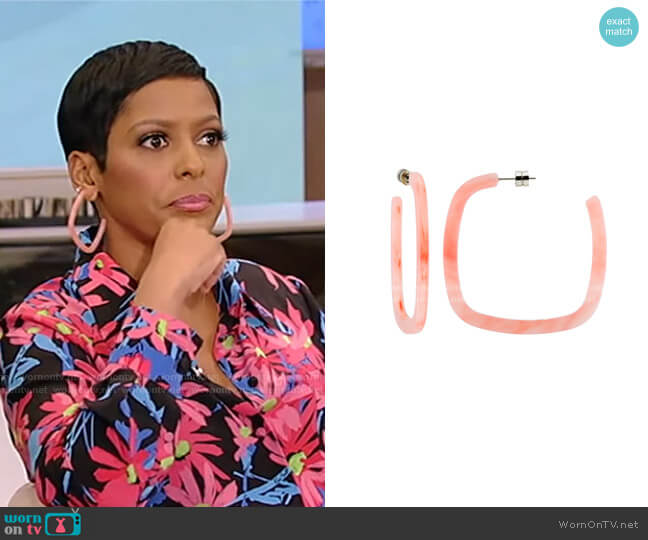 Large Square Hoops in Bright Pink by Machete worn by Tamron Hall  on Tamron Hall Show