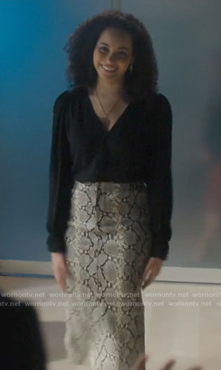 Macy's snake print midi skirt and black blouse on Charmed