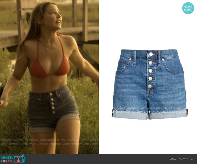 Madewell High Waist Button Front Denim Shorts worn by Sarah Cameron (Madelyn Cline) on Outer Banks