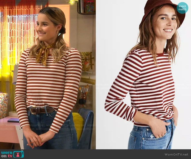 Northside Long-Sleeve Vintage Tee in Driggs Stripe by Madewell worn by Lex (Jules LeBlanc) on Side Hustle