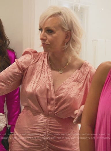 Margaret's pink floral satin dress on The Real Housewives of New Jersey