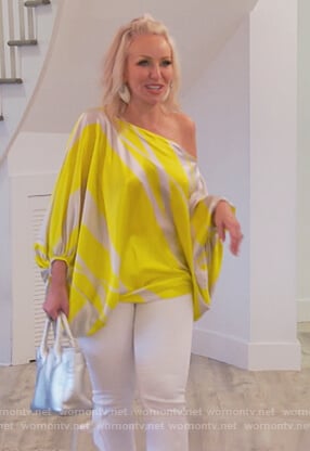 Margaret's yellow drape blouse on The Real Housewives of New Jersey