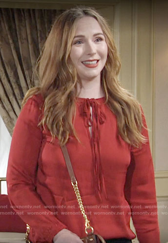 Mariah’s red tie neck blouse on The Young and the Restless