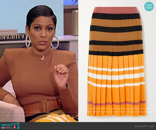 Pleated striped wool skirt by Marni worn by Tamron Hall on Tamron Hall Show