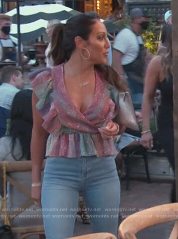 Melissa's metallic ruffle stripe top on The Real Housewives of New Jersey