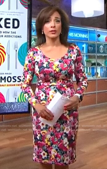 Michelle Miller's floral long sleeved dress on CBS This Morning