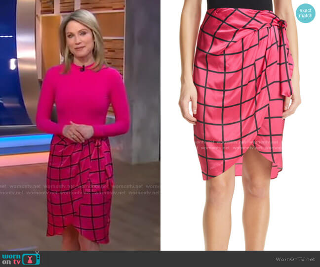  Liza Windowpane Print Wrap Skirt by Milly worn by Amy Robach on Good Morning America