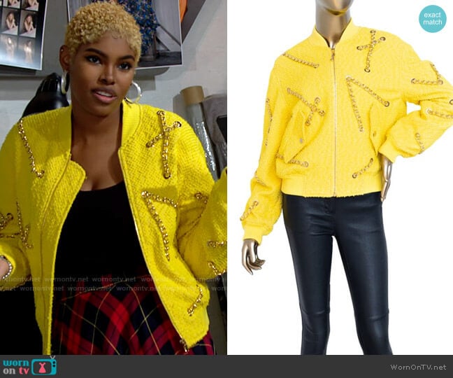 Moschino Bomber Jacket with Chain worn by Paris Buckingham (Diamond White) on The Bold and the Beautiful