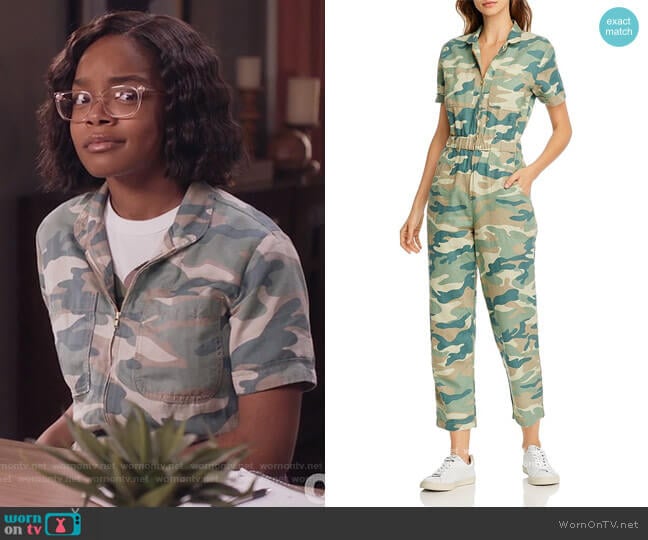 Camo Print Ankle Jumpsuit by Mother worn by Diane Johnson (Marsai Martin) on Black-ish