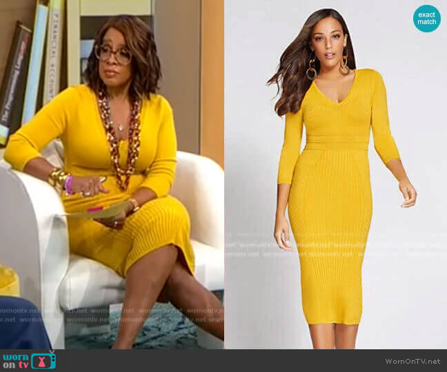 New York & Company V-Neck Sweater Dress - Gabrielle Union Collection worn by Gayle King  on CBS Mornings