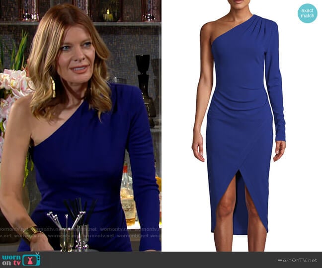 Nicole Miller One-Shoulder Jersey Sheath Dress worn by Phyllis Summers (Michelle Stafford) on The Young and the Restless